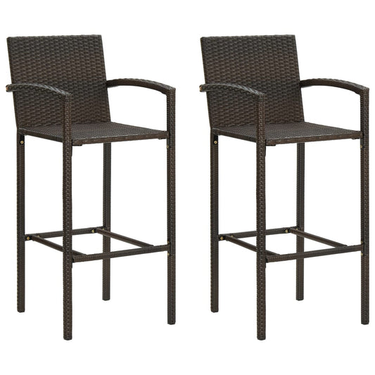 Bar Stool Set of 2 Brown PE rattan, powder-coated steel Large