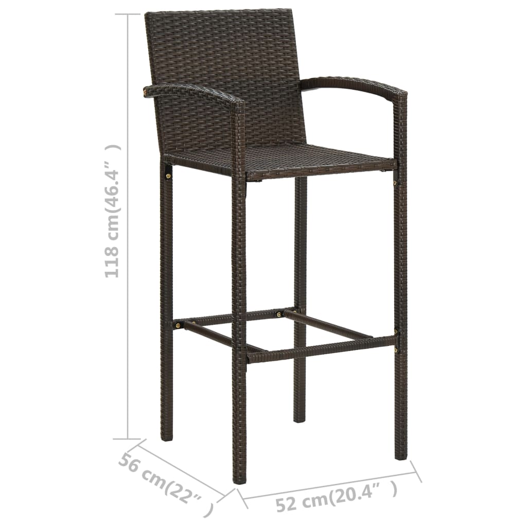 Bar Stool Set of 2 Brown PE rattan, powder-coated steel Large