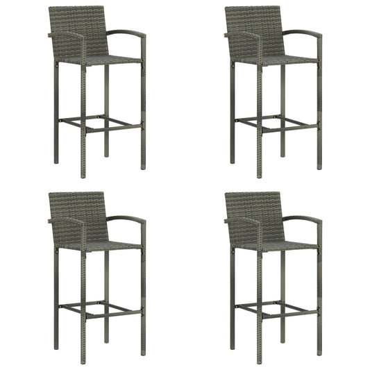 Bar Stool Set of 4 Grey PE rattan, powder-coated steel