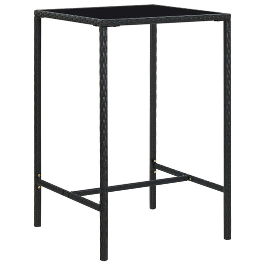 Bar Table Black PE rattan, powder-coated steel, tempered glass