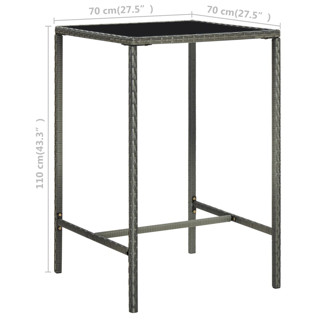 Bar Table Grey PE Rattan Medium Durable Bar Table Square