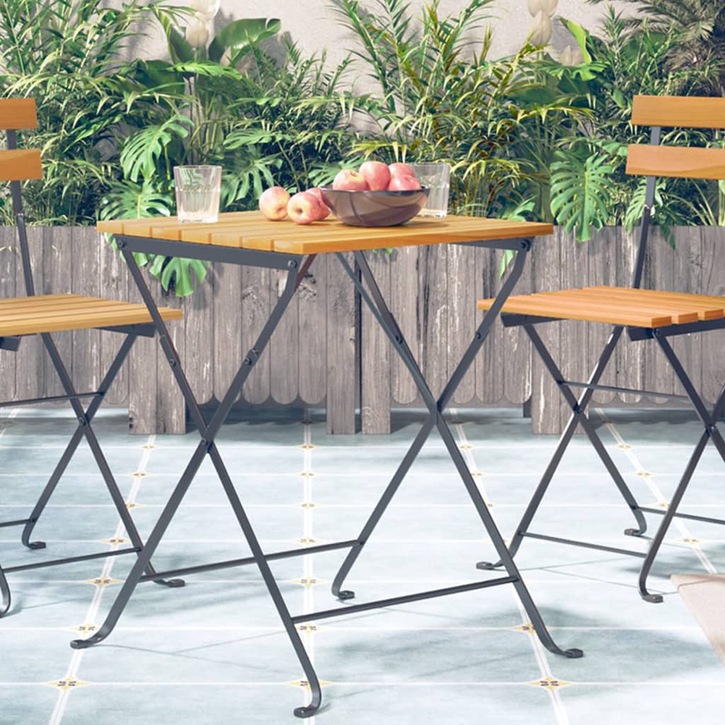 Bistro Table Brown, Black Solid Acacia Wood, Steel Medium