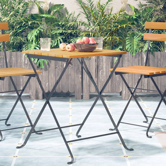 Bistro Table Brown, Black Solid Acacia Wood, Steel Medium