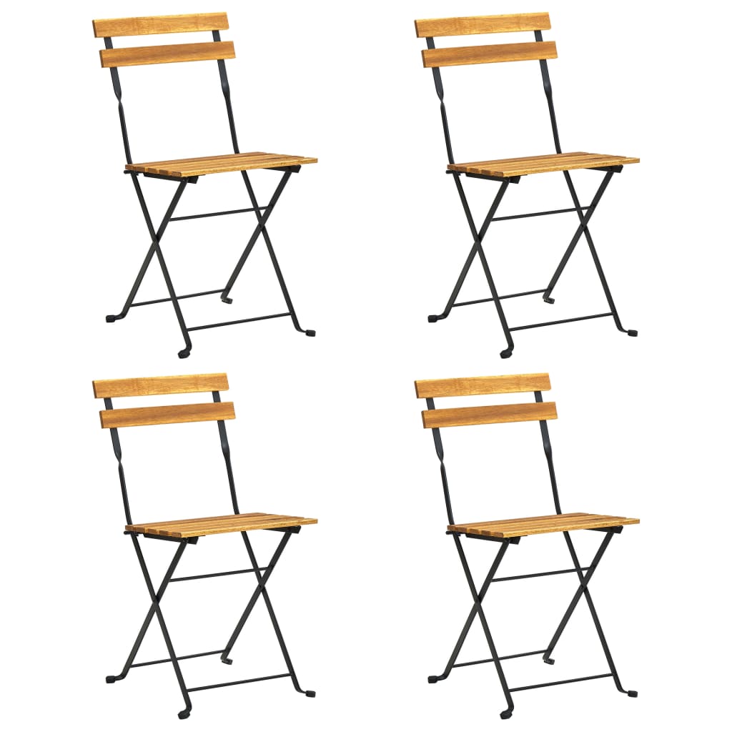 Bistro Chair Set of 4 Brown, Black Solid Acacia wood, Steel