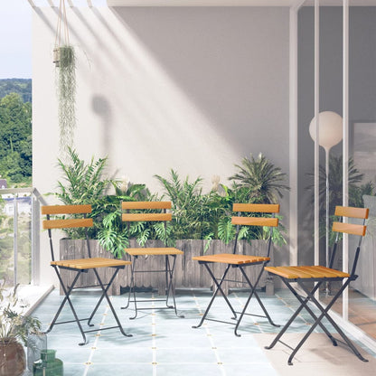Bistro Chair Set of 4 Brown, Black Solid Acacia wood, Steel
