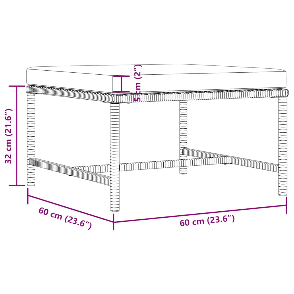 Footrest Grey PE rattan, powder-coated steel Medium Modular