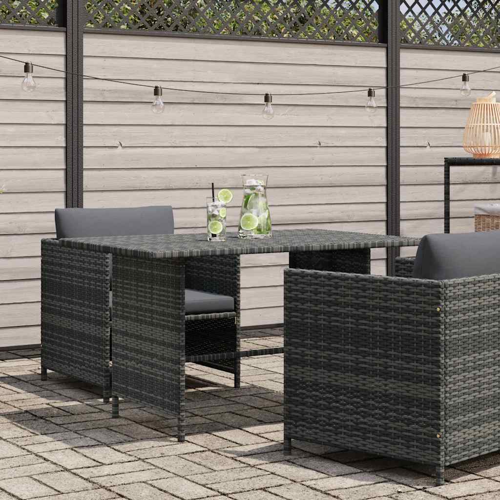Dining Table Grey PE rattan, Powder-Coated Steel Medium