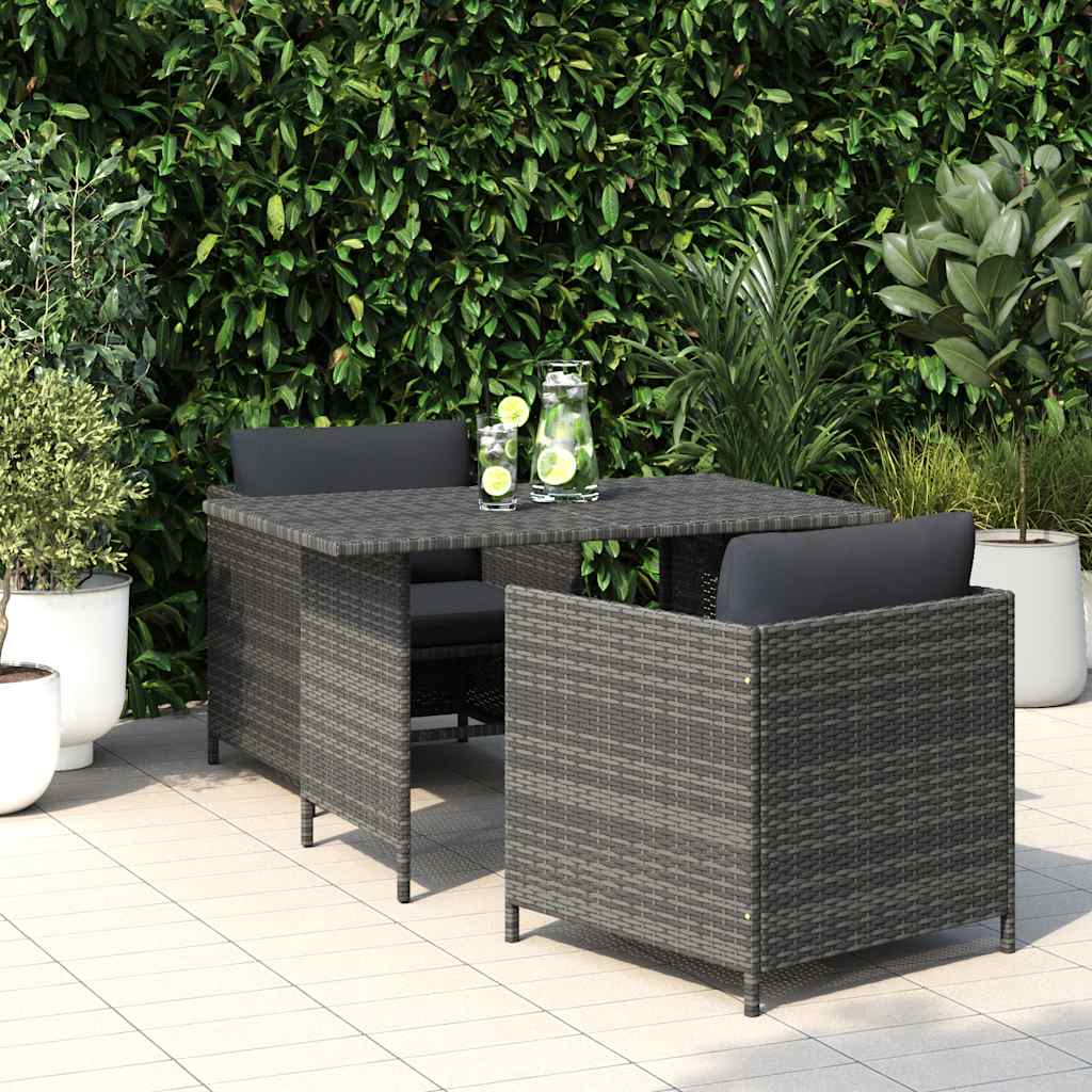 Dining Table Grey PE rattan, Powder-Coated Steel Medium