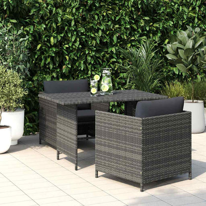 Dining Table Grey PE rattan, Powder-Coated Steel Medium