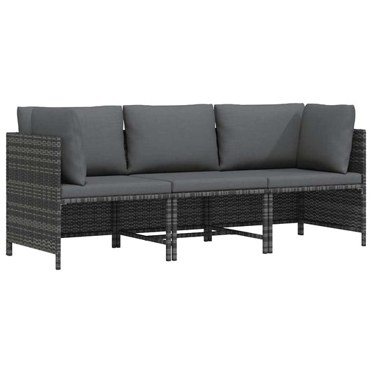 Garden Sofa Grey PE rattan, steel, polyester 3-Seater