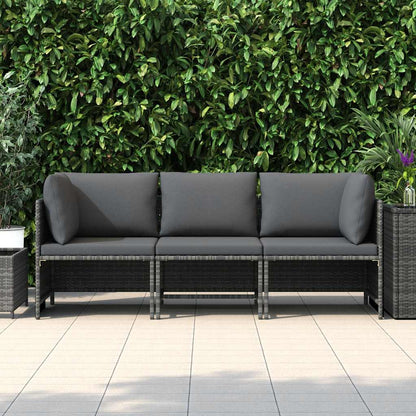 Garden Sofa Grey PE rattan, steel, polyester 3-Seater