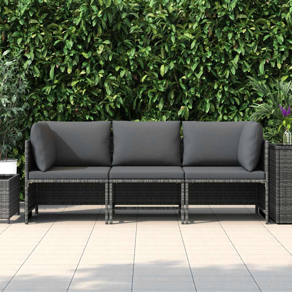 Garden Sofa Grey PE rattan, steel, polyester 3-Seater