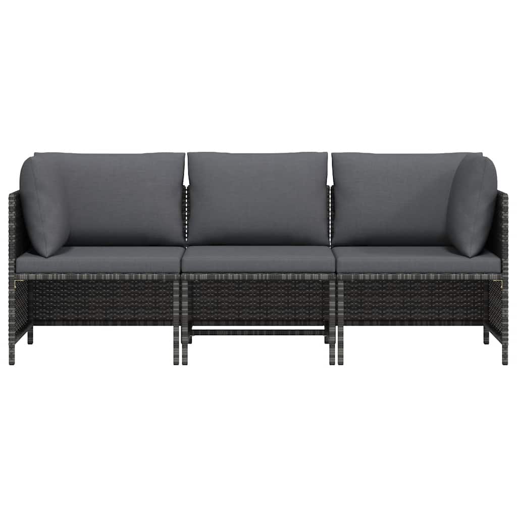 Garden Sofa Grey PE rattan, steel, polyester 3-Seater