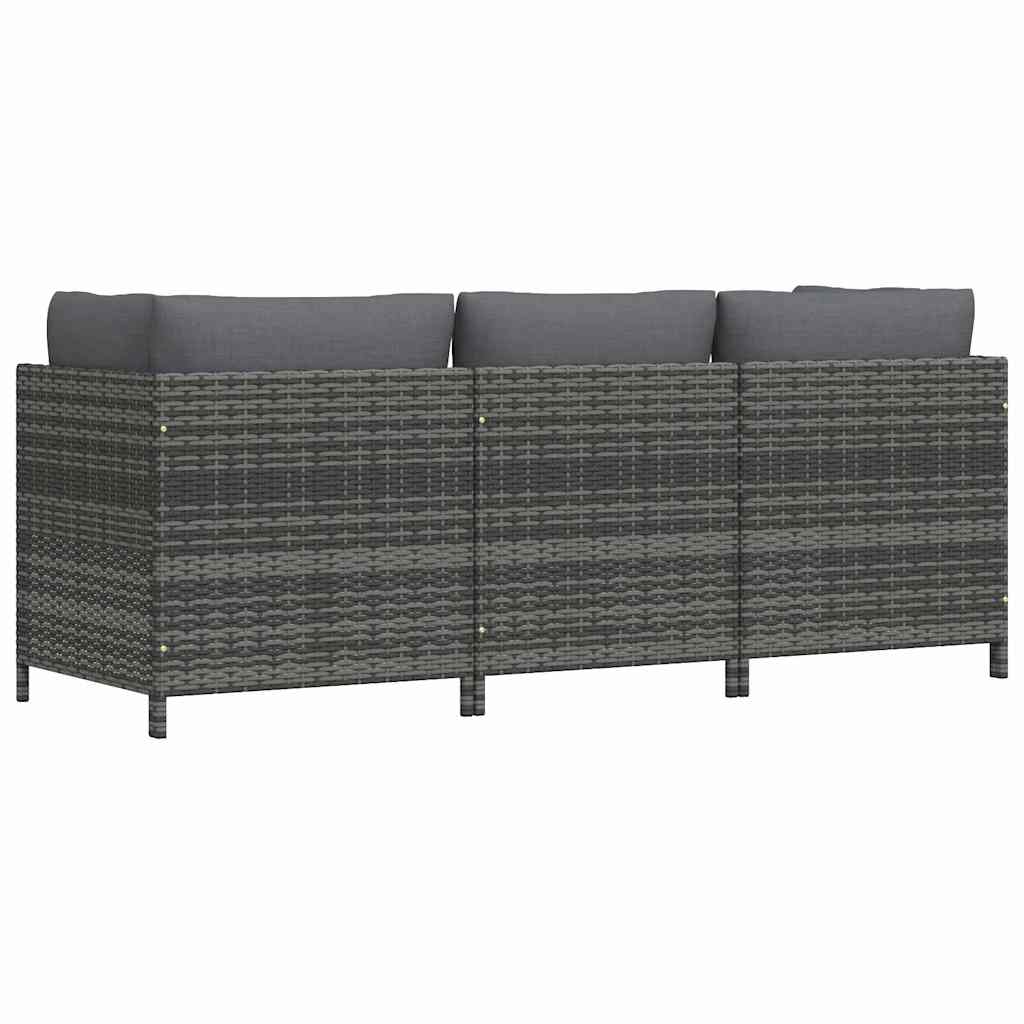 Garden Sofa Grey PE rattan, steel, polyester 3-Seater