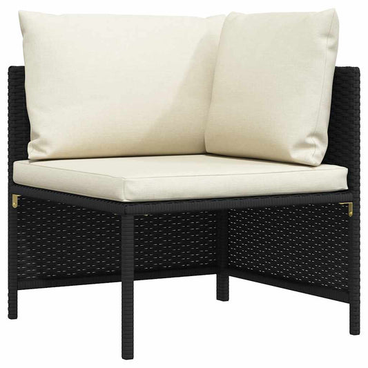 Corner Sofa Black PE rattan, powder-coated steel, fabric polyester