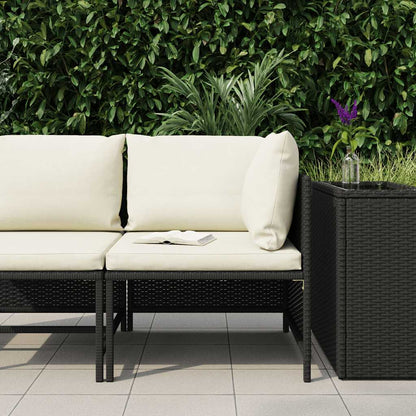 Corner Sofa Black PE rattan, powder-coated steel, fabric polyester