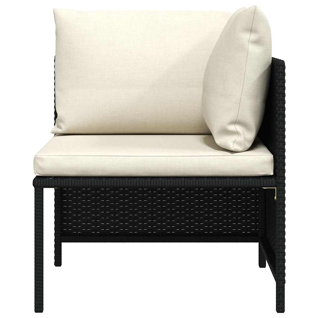 Corner Sofa Black PE rattan, powder-coated steel, fabric polyester