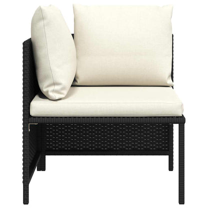 Corner Sofa Black PE rattan, powder-coated steel, fabric polyester