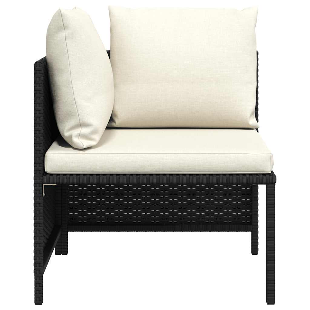 Corner Sofa Black PE rattan, powder-coated steel, fabric polyester
