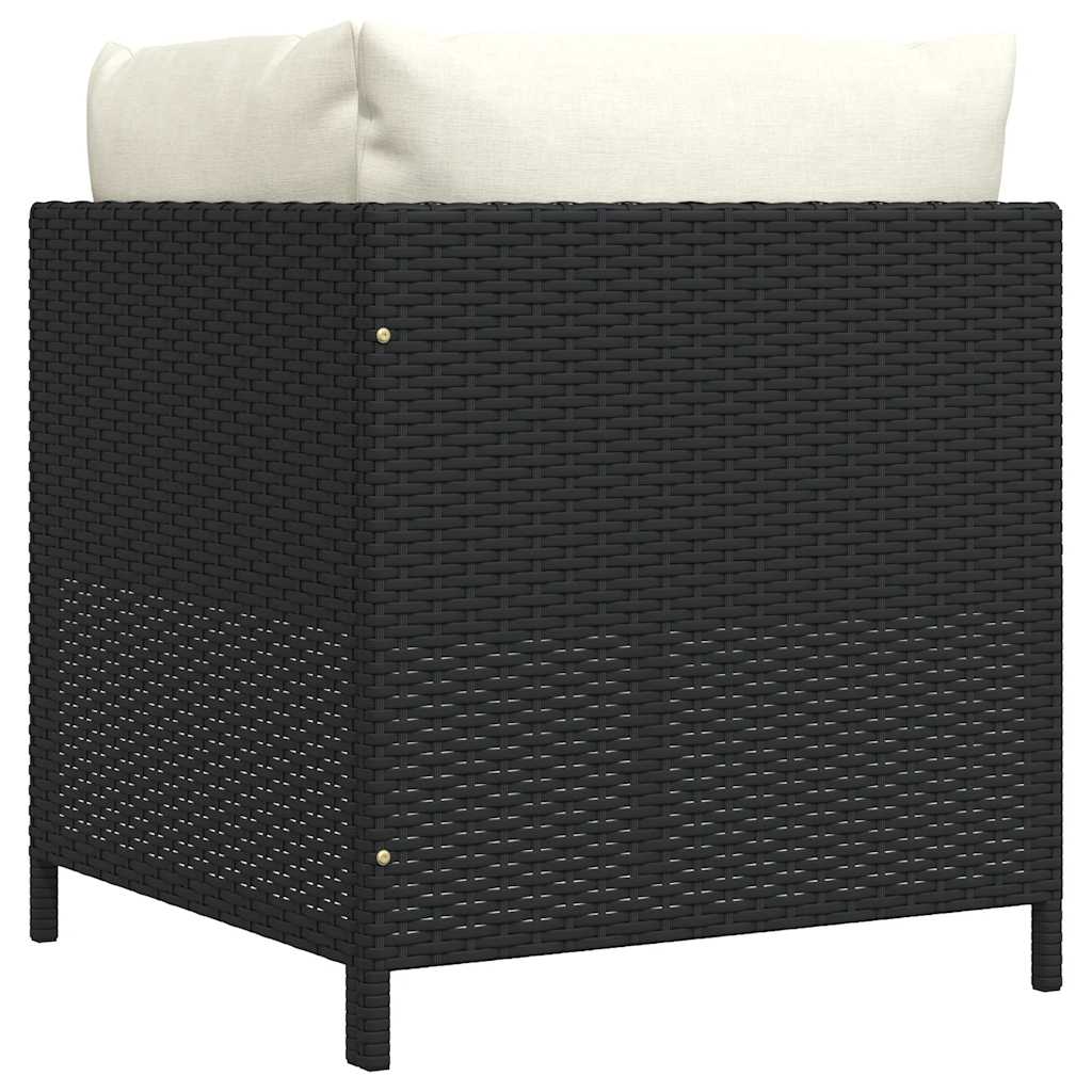 Corner Sofa Black PE rattan, powder-coated steel, fabric polyester