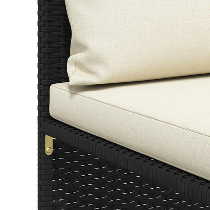 Corner Sofa Black PE rattan, powder-coated steel, fabric polyester