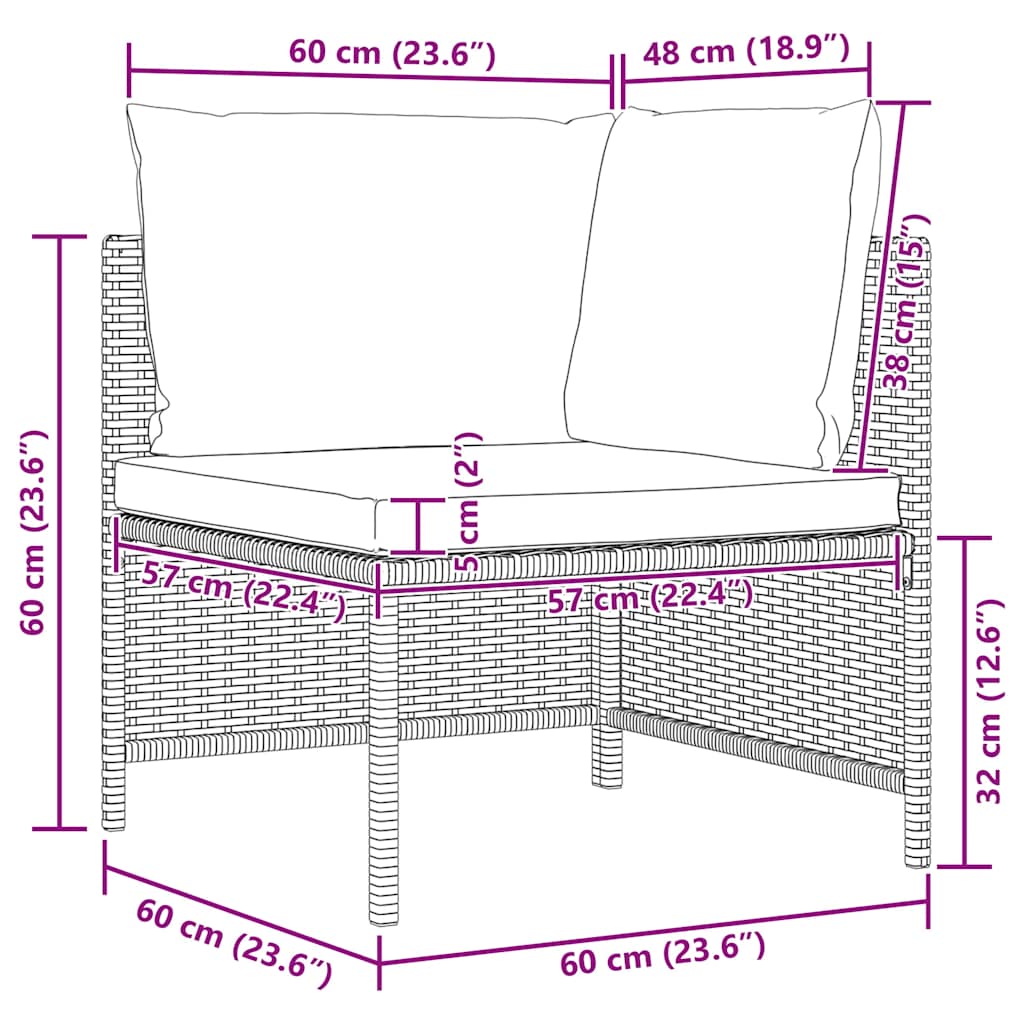 Corner Sofa Black PE rattan, powder-coated steel, fabric polyester