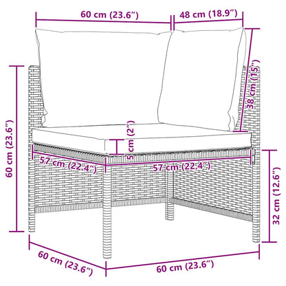 Corner Sofa Black PE rattan, powder-coated steel, fabric polyester