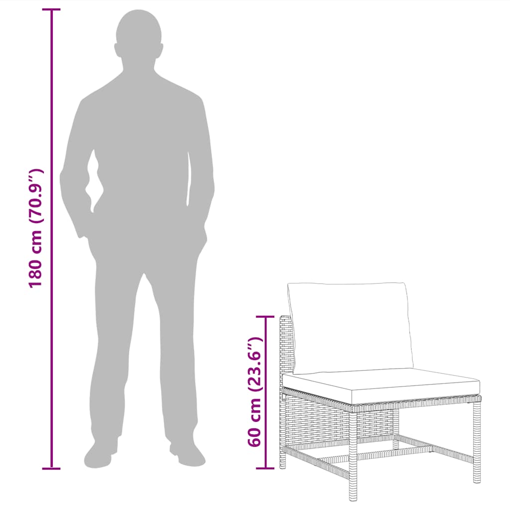 Middle Sofa Black PE rattan, powder-coated steel Medium Modular