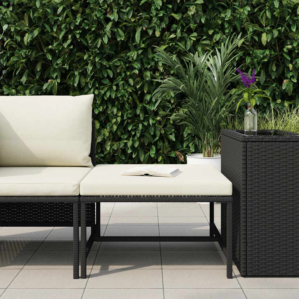 Footrest Black, Cream White PE rattan, Steel Medium Footrest