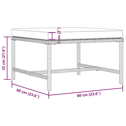 Footrest Black, Cream White PE rattan, Steel Medium Footrest