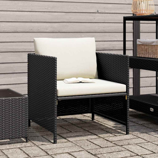 Garden Sofa Black PE Rattan, steel, polyester 23.6 x 23.6 x 23.6 in