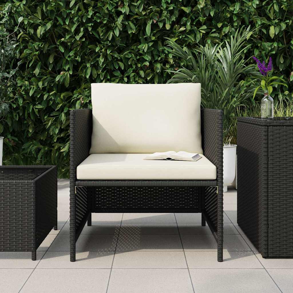 Garden Sofa Black PE Rattan, steel, polyester 23.6 x 23.6 x 23.6 in