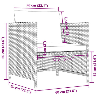 Garden Sofa Black PE Rattan, steel, polyester 23.6 x 23.6 x 23.6 in