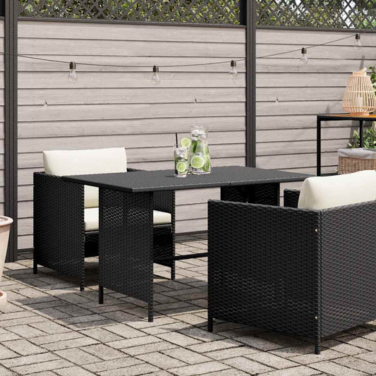 Dining Table Black PE rattan, Powder-Coated Steel Medium Durable