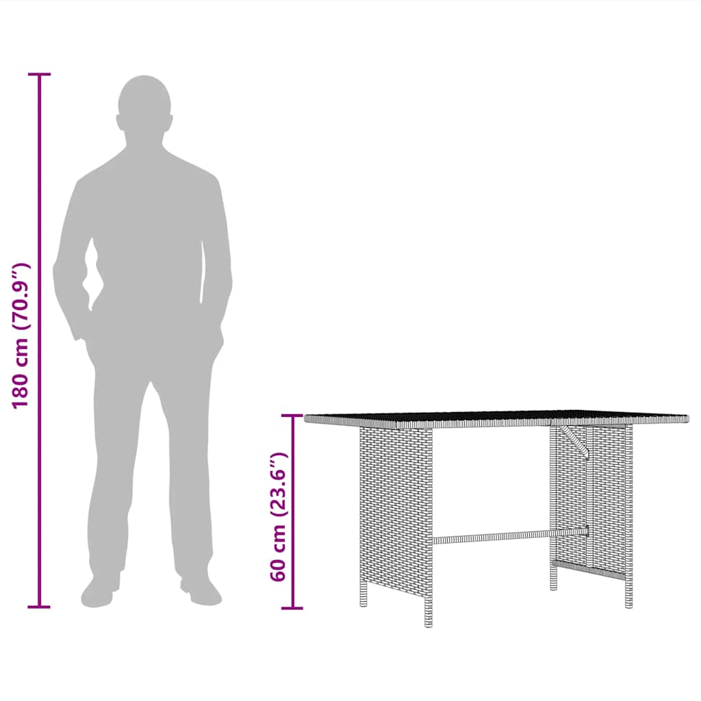 Dining Table Black PE rattan, Powder-Coated Steel Medium Durable