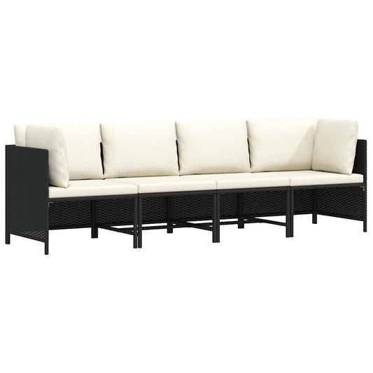 Patio Sofa Black PE Rattan 4-seater Removable Covers Square