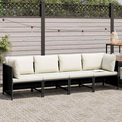 Patio Sofa Black PE Rattan 4-seater Removable Covers Square