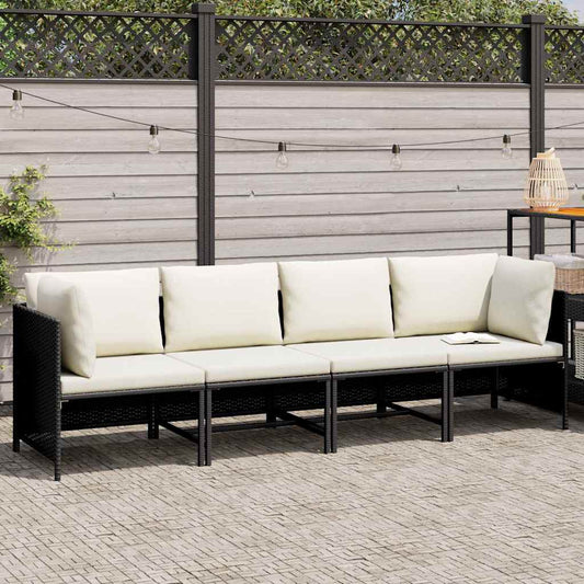 Patio Sofa Black PE Rattan 4-seater Removable Covers Square