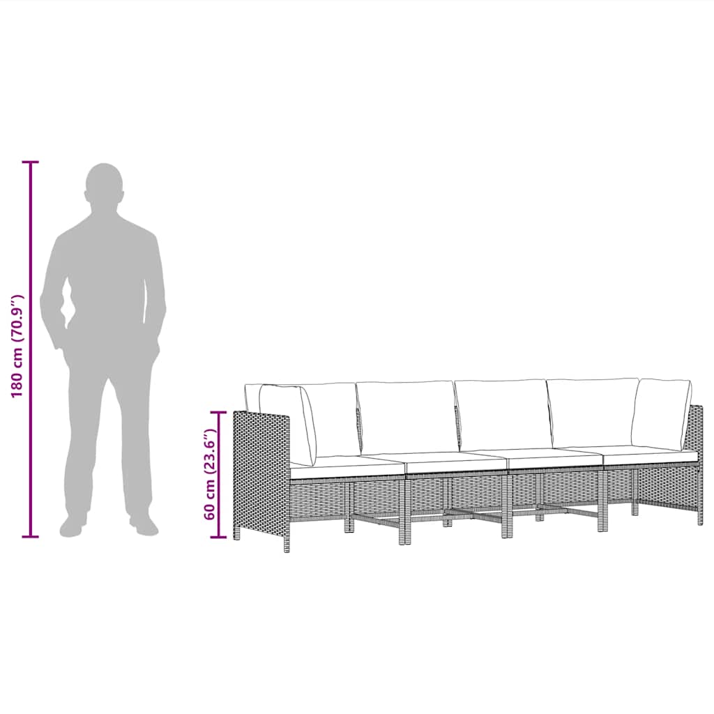 Patio Sofa Black PE Rattan 4-seater Removable Covers Square