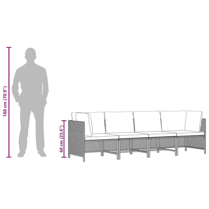 Patio Sofa Black PE Rattan 4-seater Removable Covers Square