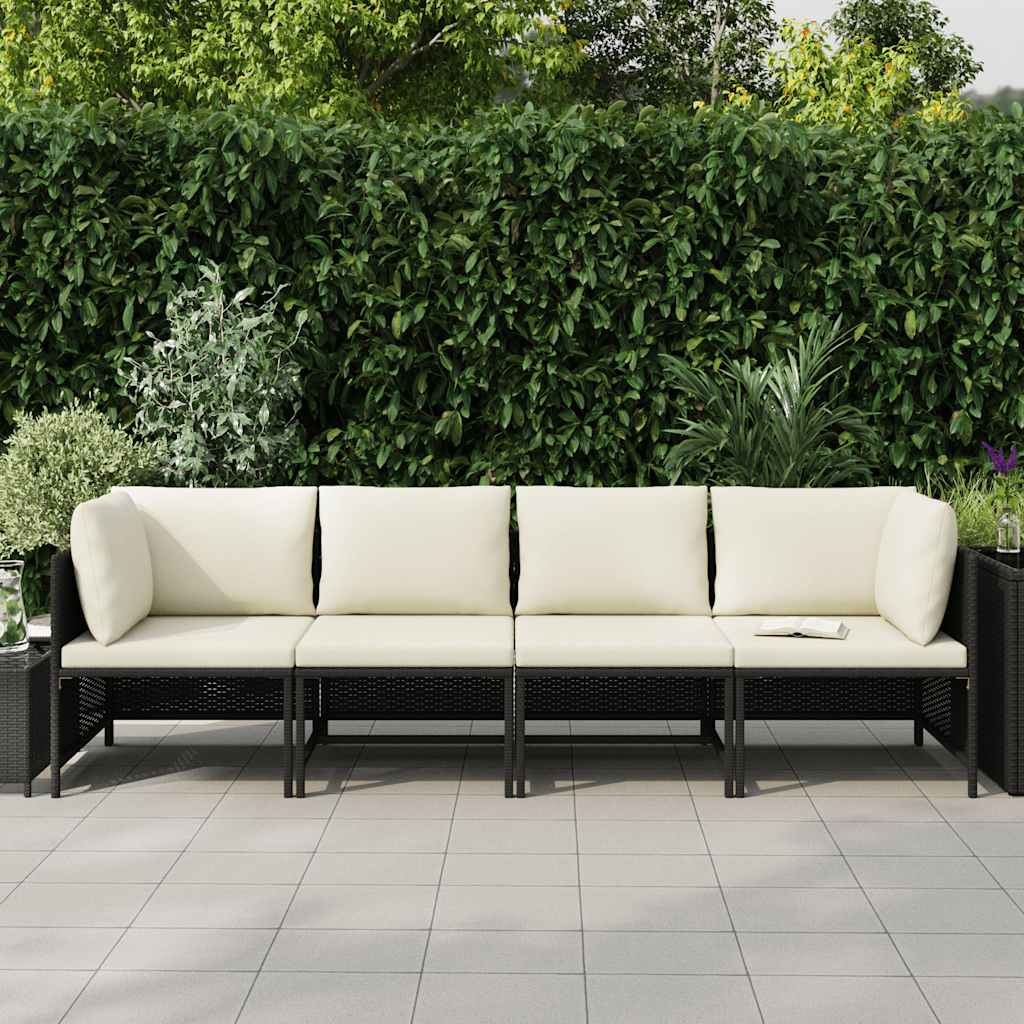 Patio Sofa Black PE Rattan 4-seater Removable Covers Square