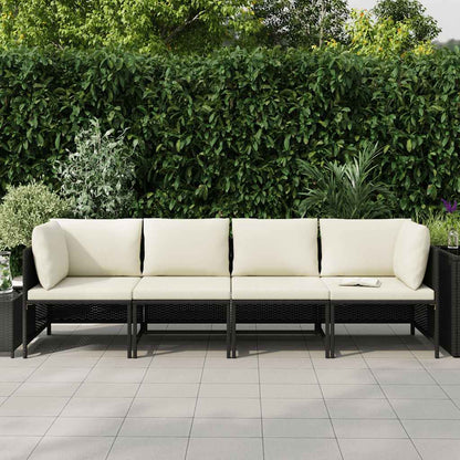 Patio Sofa Black PE Rattan 4-seater Removable Covers Square