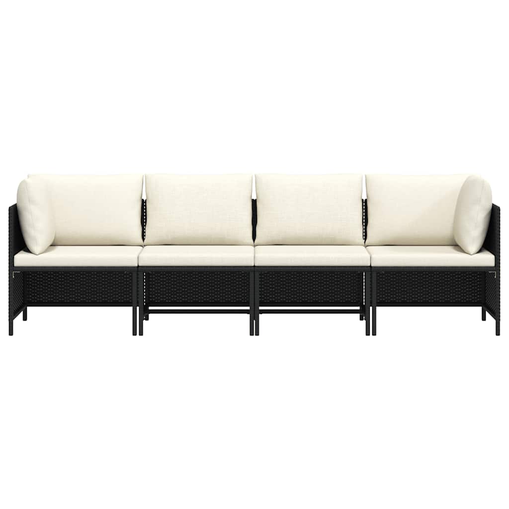 Patio Sofa Black PE Rattan 4-seater Removable Covers Square