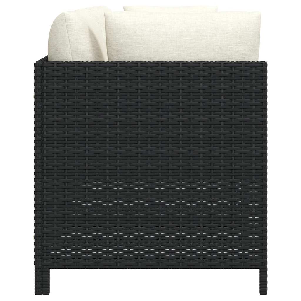 Patio Sofa Black PE Rattan 4-seater Removable Covers Square