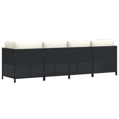 Patio Sofa Black PE Rattan 4-seater Removable Covers Square