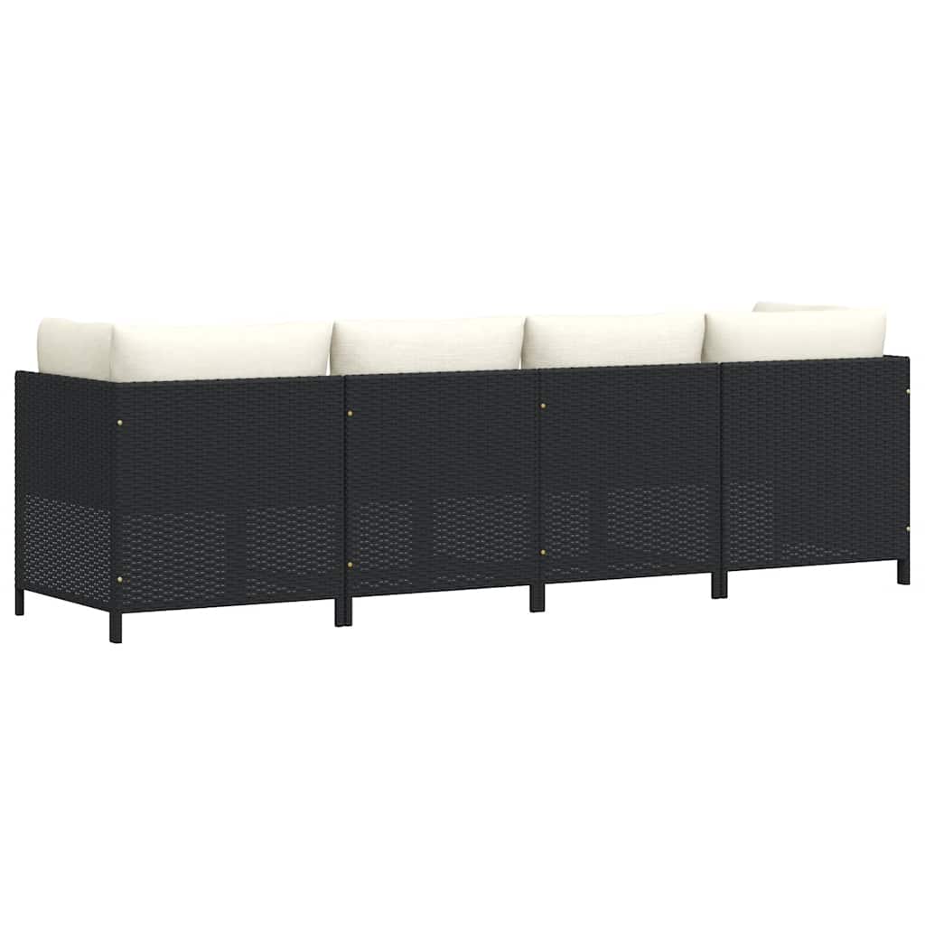 Patio Sofa Black PE Rattan 4-seater Removable Covers Square