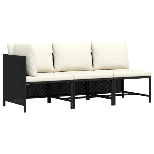 Garden Sofa Set Black PE rattan, steel, 100% polyester Medium