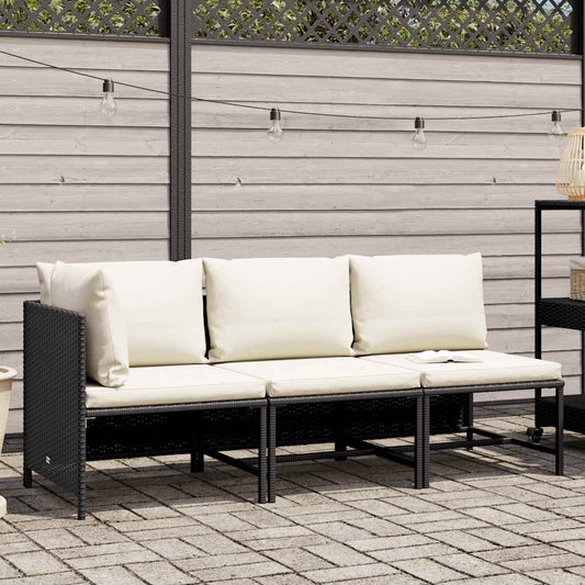 Garden Sofa Set Black PE rattan, steel, 100% polyester Medium