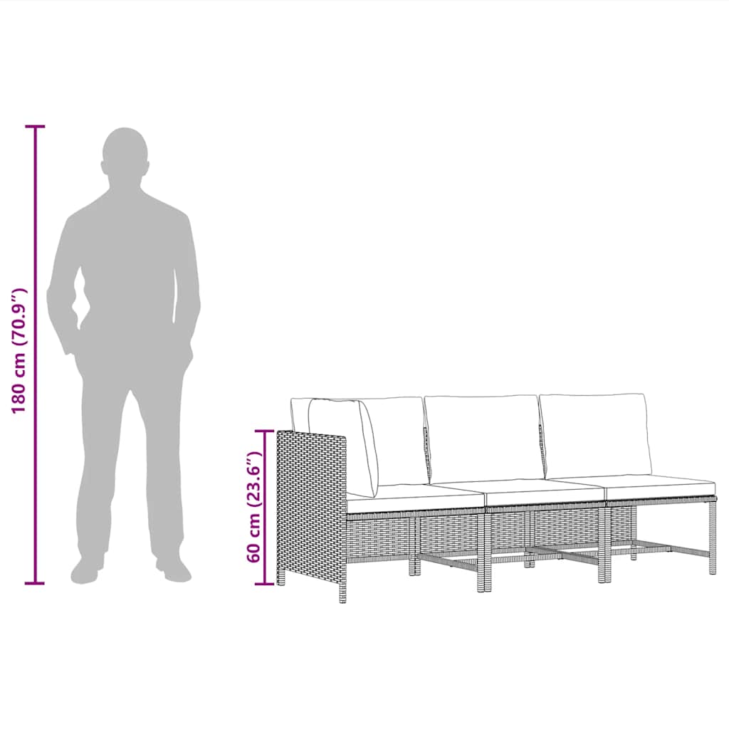 Garden Sofa Set Black PE rattan, steel, 100% polyester Medium