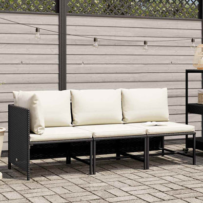Garden Sofa Set Black PE rattan, steel, 100% polyester Medium